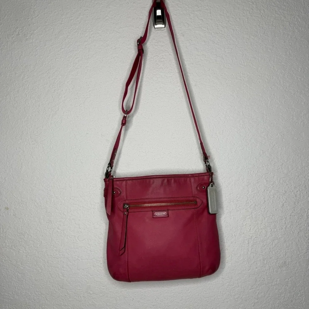 Coach Pink Leather Crossbody Bag F23948 Front Zip Pocket Adjustable Strap